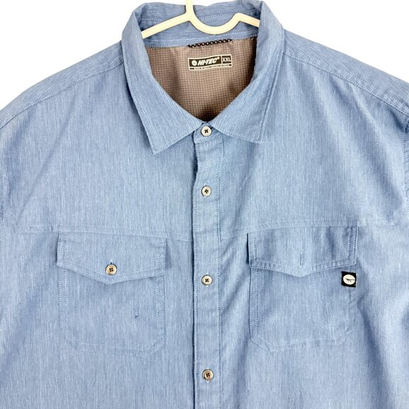 Hi-Tec Shirt Men's 2XL Blue Short Sleeve Button Front Mesh Lined Chest Pockets - Picture 3 of 11